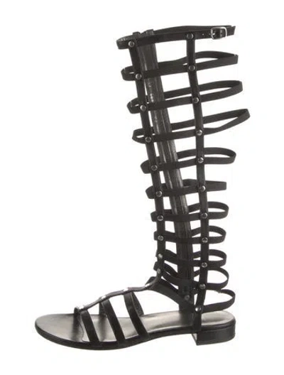 Pre-owned Stuart Weitzman Leather Studded Accents Gladiator Sandals In Black