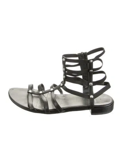 Pre-owned Stuart Weitzman Leather Studded Accents Gladiator Sandals In Black/green