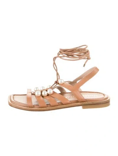 Pre-owned Stuart Weitzman Leather Studded Accents Gladiator Sandals In Brown