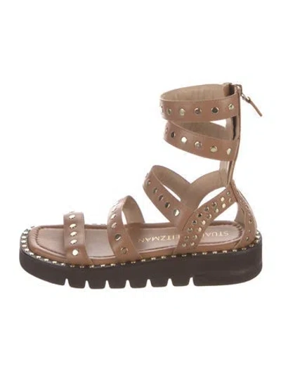 Pre-owned Stuart Weitzman Leather Studded Accents Gladiator Sandals In Brown