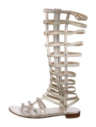 Pre-owned Stuart Weitzman Leather Studded Accents Gladiator Sandals In Gold