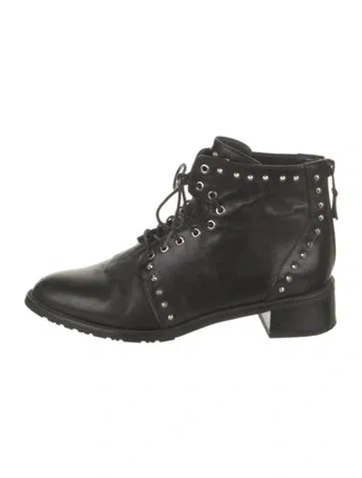 Pre-owned Stuart Weitzman Leather Studded Accents Lace-up Boots In Black