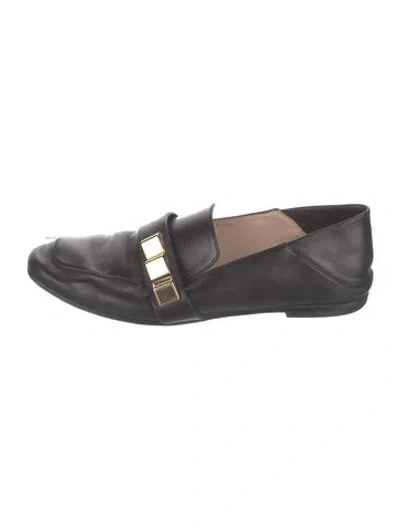 Pre-owned Stuart Weitzman Leather Studded Accents Loafers In Black