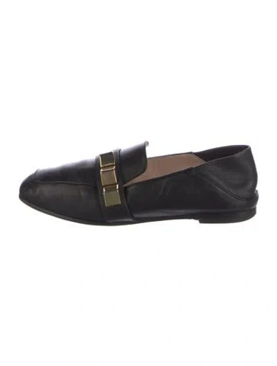 Pre-owned Stuart Weitzman Leather Studded Accents Loafers In Black