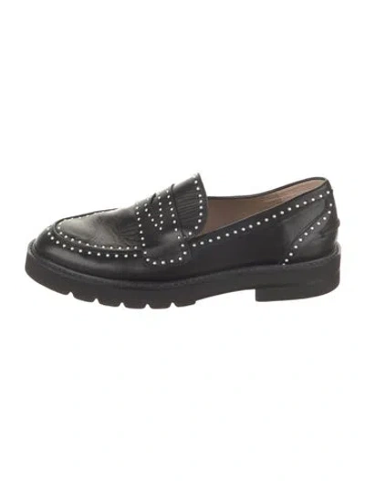 Pre-owned Stuart Weitzman Leather Studded Accents Loafers In Black