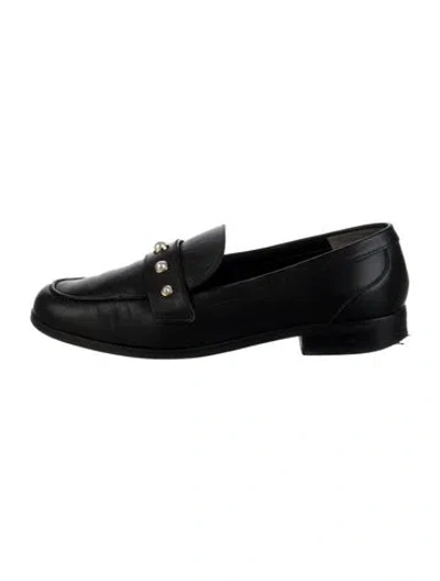 Pre-owned Stuart Weitzman Leather Studded Accents Loafers In Black