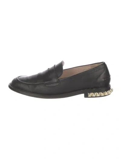 Pre-owned Stuart Weitzman Leather Studded Accents Loafers In Black