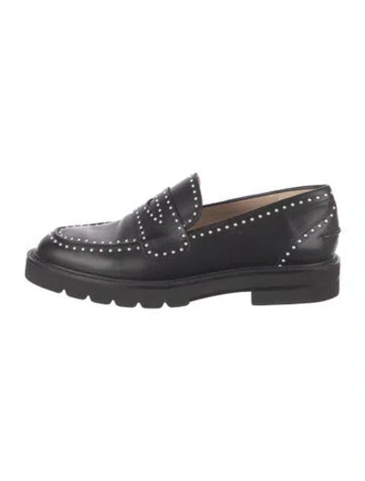 Pre-owned Stuart Weitzman Leather Studded Accents Loafers In Black