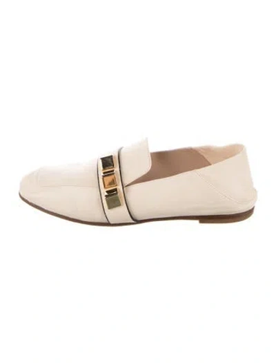 Pre-owned Stuart Weitzman Leather Studded Accents Loafers In Neutrals