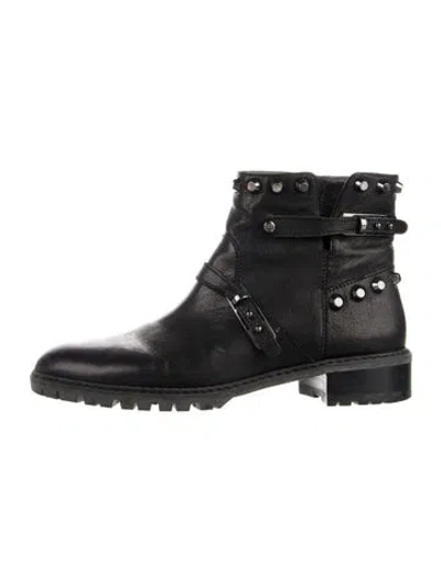 Pre-owned Stuart Weitzman Leather Studded Accents Moto Boots In Black