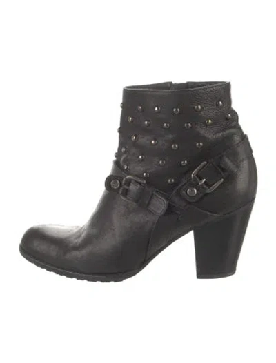 Pre-owned Stuart Weitzman Leather Studded Accents Moto Boots In Black