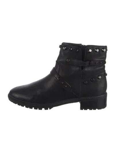Pre-owned Stuart Weitzman Leather Studded Accents Moto Boots In Black