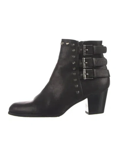 Pre-owned Stuart Weitzman Leather Studded Accents Moto Boots In Black