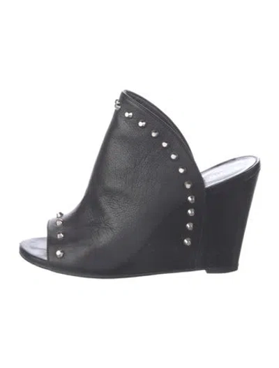 Pre-owned Stuart Weitzman Leather Studded Accents Mules In Black