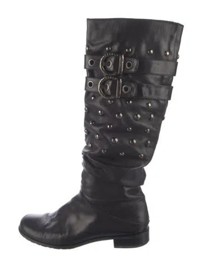 Pre-owned Stuart Weitzman Leather Studded Accents Riding Boots In Black