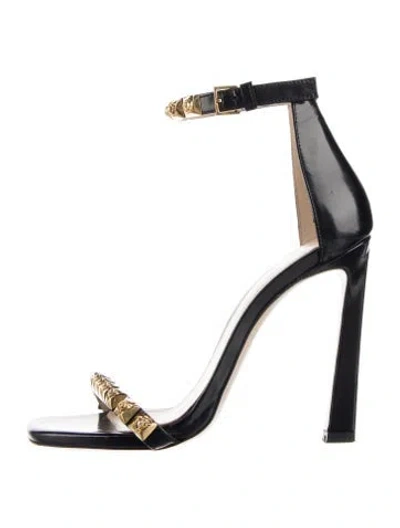 Pre-owned Stuart Weitzman Leather Studded Accents Sandals In Black
