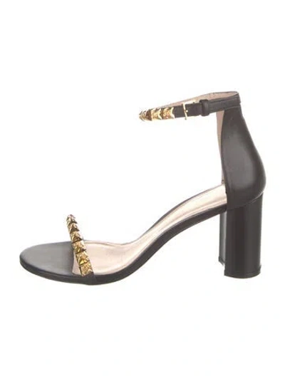 Pre-owned Stuart Weitzman Leather Studded Accents Sandals In Black