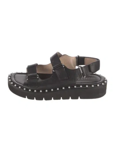 Pre-owned Stuart Weitzman Leather Studded Accents Sandals In Black