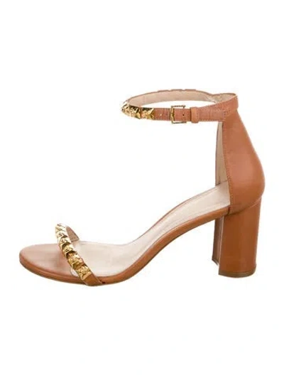 Pre-owned Stuart Weitzman Leather Studded Accents Sandals In Brown