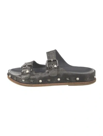 Pre-owned Stuart Weitzman Leather Studded Accents Slides In Green