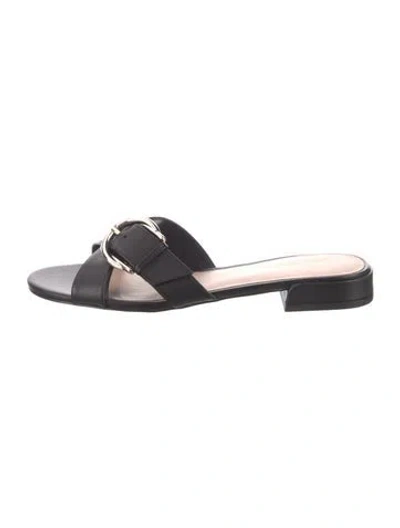 Pre-owned Stuart Weitzman Leather Studded Accents Slides W/ Tags In Black