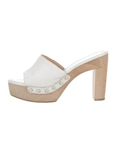 Pre-owned Stuart Weitzman Leather Studded Accents Slides In White