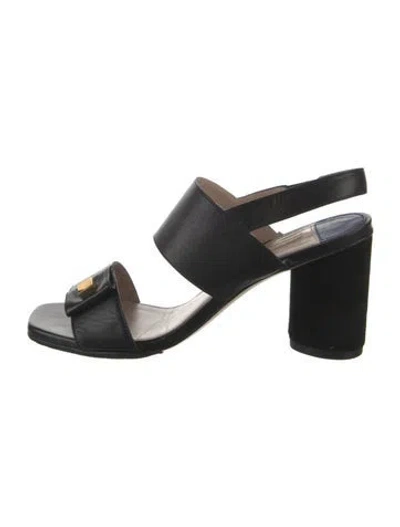 Pre-owned Stuart Weitzman Leather Studded Accents Slingback Sandals In Black
