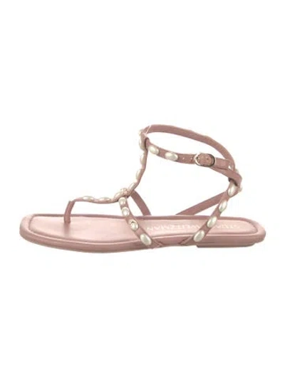 Pre-owned Stuart Weitzman Leather Studded Accents T-strap Sandals In Pink