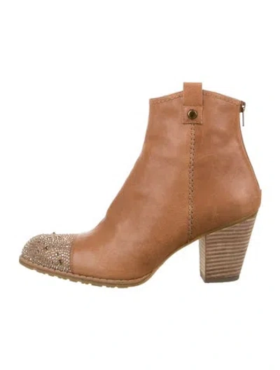 Pre-owned Stuart Weitzman Leather Studded Accents Western Boots In Brown