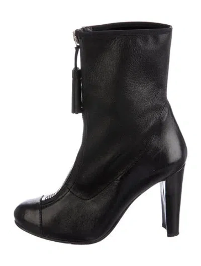 Pre-owned Stuart Weitzman Leather Tassel Accents Boots In Black