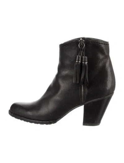 Pre-owned Stuart Weitzman Leather Tassel Accents Boots In Black
