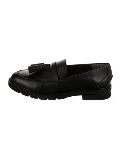 Pre-owned Stuart Weitzman Leather Tassel Accents Loafers In Black