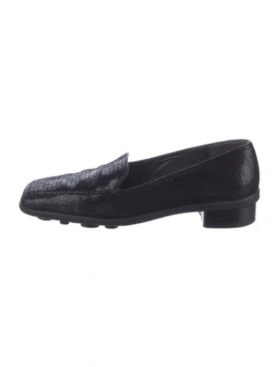 Pre-owned Stuart Weitzman Leather Tassel Accents Loafers In Black