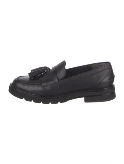 Pre-owned Stuart Weitzman Leather Tassel Accents Loafers In Black