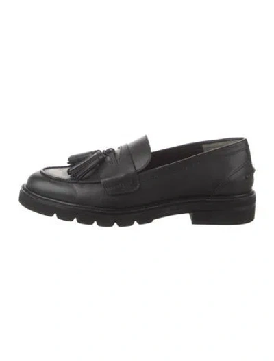 Pre-owned Stuart Weitzman Leather Tassel Accents Loafers In Black