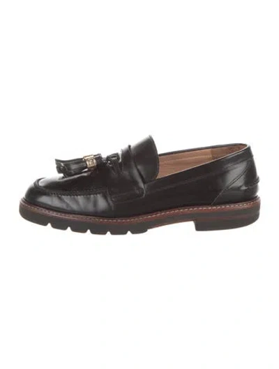 Pre-owned Stuart Weitzman Leather Tassel Accents Loafers In Black