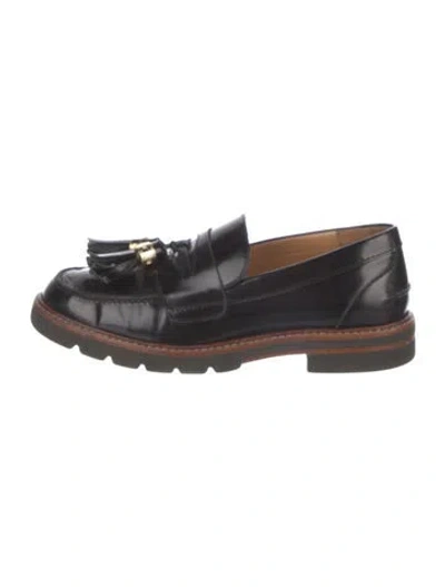 Pre-owned Stuart Weitzman Leather Tassel Accents Loafers In Black