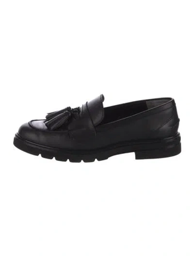 Pre-owned Stuart Weitzman Leather Tassel Accents Loafers In Black