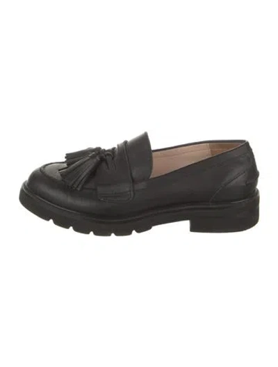 Pre-owned Stuart Weitzman Leather Tassel Accents Loafers In Black