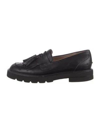 Pre-owned Stuart Weitzman Leather Tassel Accents Loafers In Black
