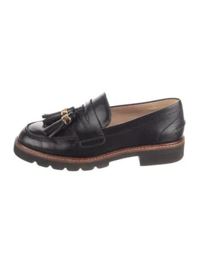 Pre-owned Stuart Weitzman Leather Tassel Accents Loafers In Black
