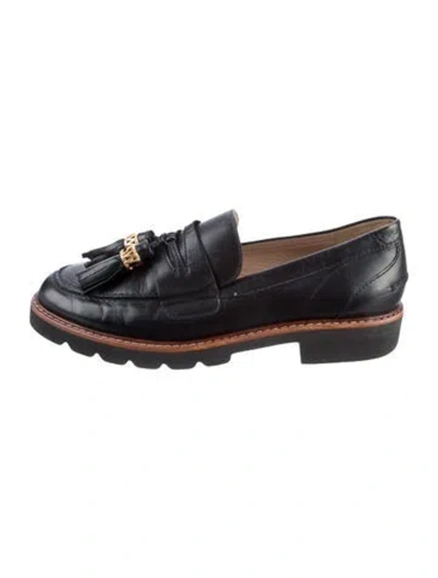 Pre-owned Stuart Weitzman Leather Tassel Accents Loafers In Black