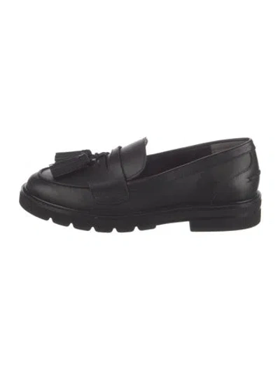 Pre-owned Stuart Weitzman Leather Tassel Accents Loafers In Black