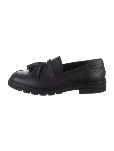 Pre-owned Stuart Weitzman Leather Tassel Accents Loafers In Black