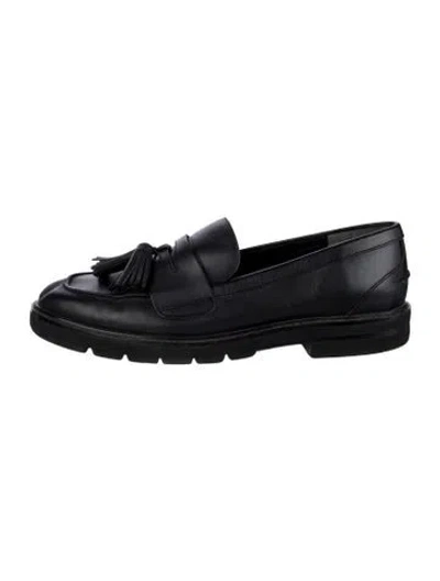 Pre-owned Stuart Weitzman Leather Tassel Accents Loafers In Black