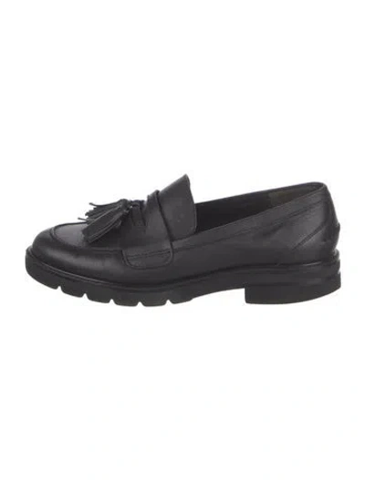 Pre-owned Stuart Weitzman Leather Tassel Accents Loafers In Black