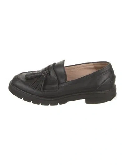Pre-owned Stuart Weitzman Leather Tassel Accents Loafers In Black