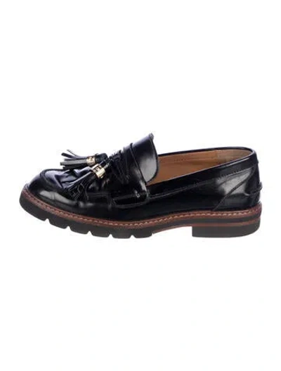 Pre-owned Stuart Weitzman Leather Tassel Accents Loafers In Black