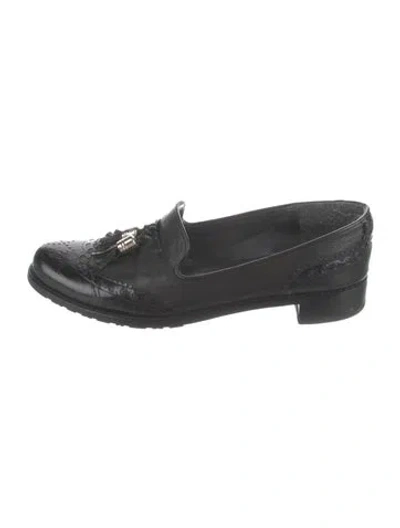 Pre-owned Stuart Weitzman Leather Tassel Accents Loafers In Black