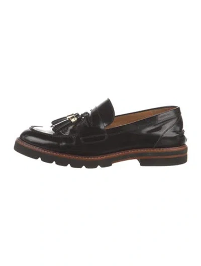 Pre-owned Stuart Weitzman Leather Tassel Accents Loafers In Black